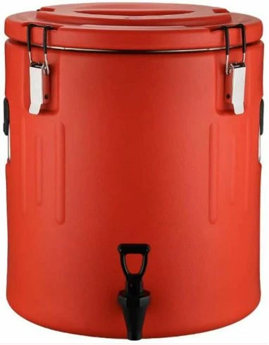 80L Stainless Steel Insulation Bucket With Faucet, Commercial Stall Food & Tea Bucket Cold & Hot Water Catering Urns Cooler- Red.