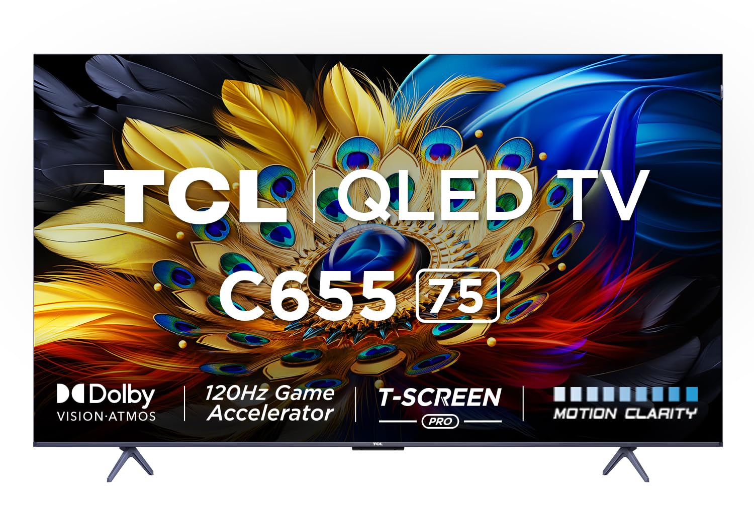TCL 75 inches QLED PRO 4K Ultra HD Smart Google TV 75C655,  HDR 10+, Dolby Vision Atmos, 120Hz VRR+120Hz DLG, ONKYO 2.1ch, Slim & Uni-body Design (2YRs WRTY)