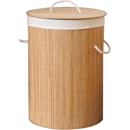 Round Foldable Laundry Basket Natural Bamboo with Lid For Bathroom & Bedroom Laundry Bin With Removable Lining Laundry Hamper Wicker Storage For Home Decoration Storage And Organization- Brown
