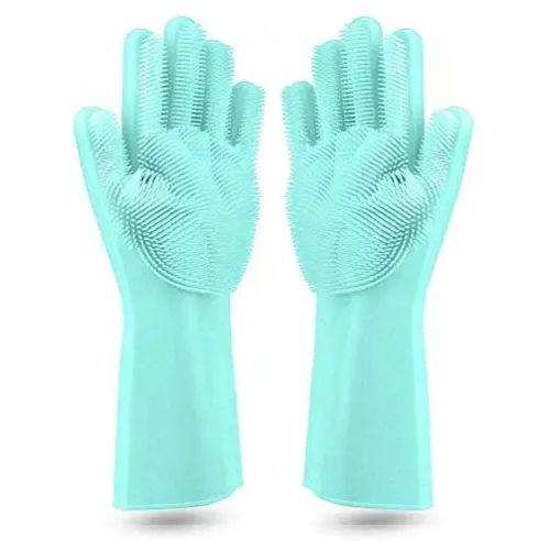 1 Pair Of Bathroom And Kitchen Silicone Cleaning Hand Gloves -Green