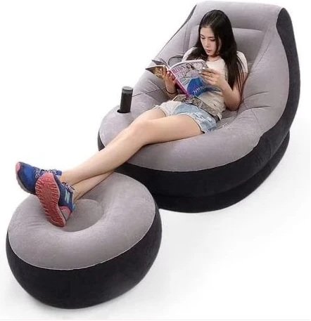 Intex Inflatable Flocking Air Chair With Footrest and Pump-Grey