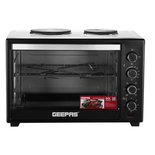 Geepas 60L GO4452 Electric Oven With Rotisserie And Convection, 2 Hot Plates - Black