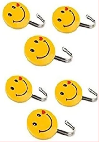 Self Adhesive Smiley Wall Steel Hooks Strong Wall Sticker Holder Door Hanger Hook (Pack of 10)
