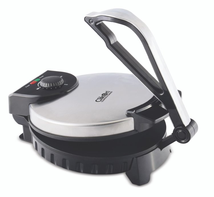 Clikon 10 Inch Non-Stick Flat Bread/Chapatti Maker, Adjustable Temperature Knob, 2 Years Warranty, Silver & Black - CK2431