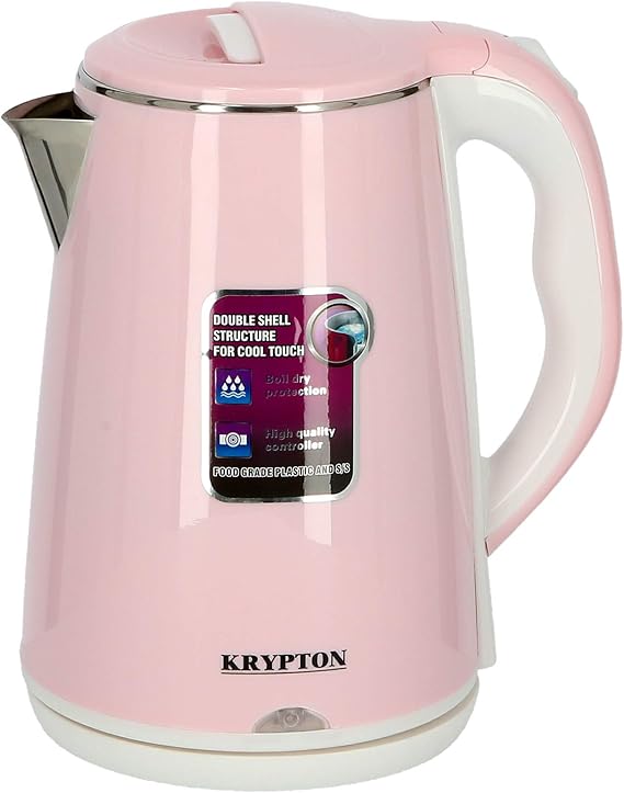 Krypton 1.8L Cordless Electric Kettle 1500W KNK6062, 360 Degree Rotational Base, Detachable Base, Concealed Heating Element,  Auto Shut-off, Dry Boil Protection, Double Layer Stainless Steel, Cordless