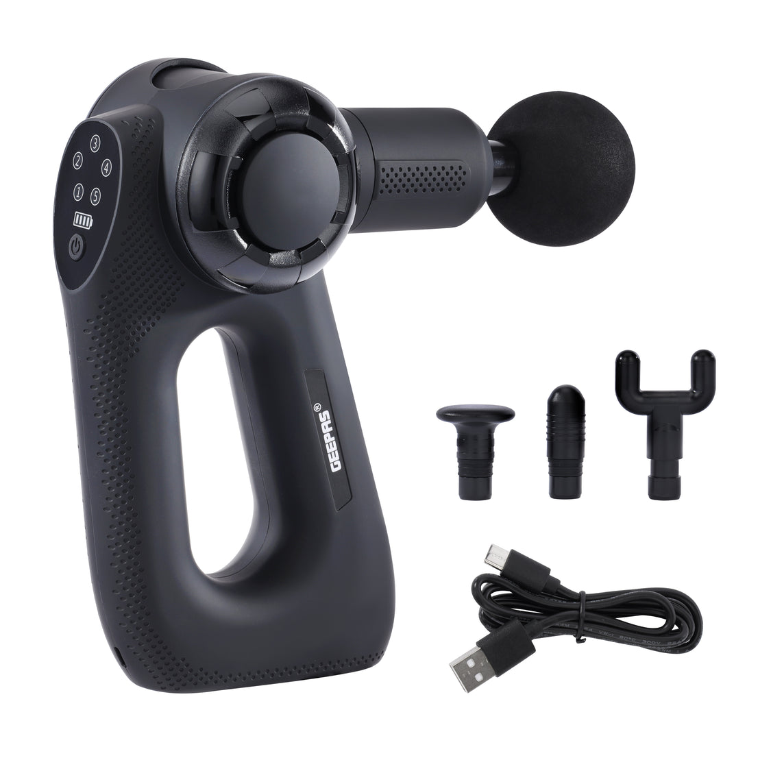 Geepas Powerful Massage Gun- GM86092UK/ 5-Speed Function, LED Indicator, Folding Design with 3 Adjustable AnglesBlack, 2 Years Warranty