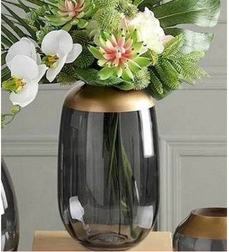 Glass Bowl, Flower Vase For table, living room kitchen Decor, Grey