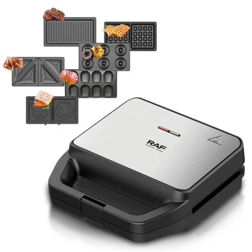 RAF 5-in-1 Sandwich Maker Pattern Sandwich, Waffle, Panini Grill, Doughnut Maker Portable Breakfast Electric Home Appliances