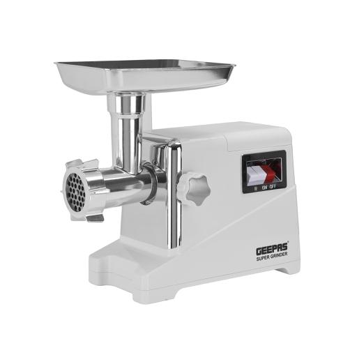 Geepas Meat Grinder, GMG1911, 1600W, 2kg/Min, Reverse Function - 3 Metal Stainless Steel Cutting Plates, Accessories, Metal Gears, Stainless Steel Blade