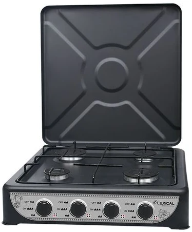 4 Burner Gas Cooker Stove With Lid -Black.