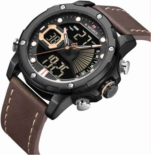 Naviforce Dual Leather Strapped Men's Watch - Brown