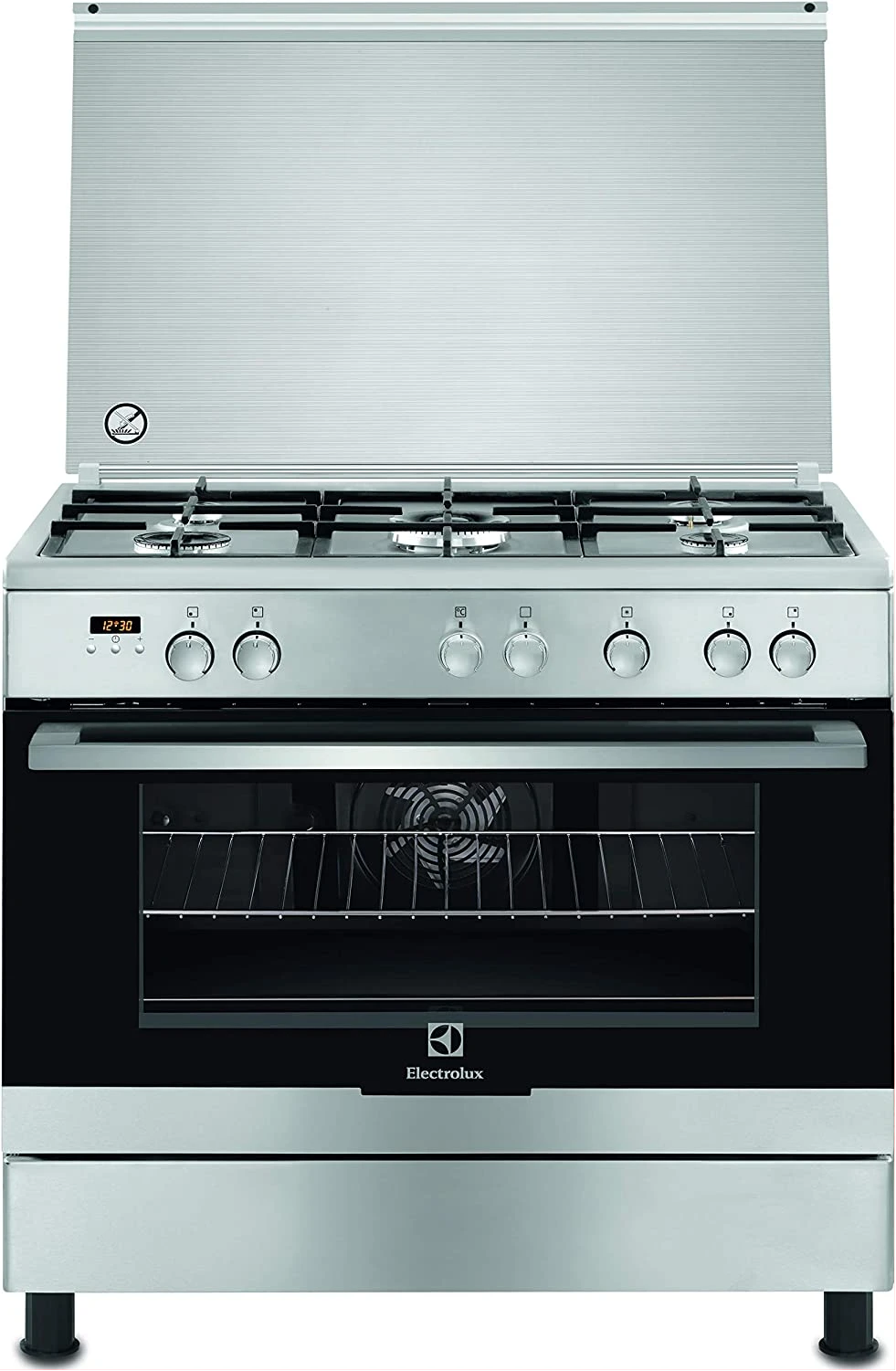 Electrolux Full Gas Cooker 90X60cm EKK925A0OX; 5 Gas Burners, Electric Oven & Grill, Thermostat & Rotisserie, Multi-Function Oven, Steel - Silver.