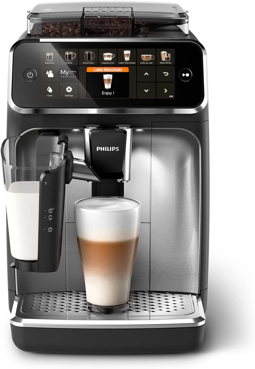 Philips 5400 Series Bean-to-Cup Espresso Machine - LatteGo Milk Frother, 12 Coffee Varieties, 4 User Profiles, Intuitive Display, Silver
