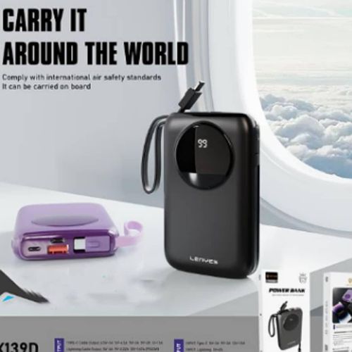 Lenyes PX139D Wireless Charger With Digital LED Display Featured Type-C And Lightning Wired Magnetic Ring Powerbank 22.5W 10000mAh Compatible With IPhone And Android