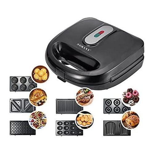 Sokany 7 In 1 Sandwich Waffle Donut Maker Set-Black/Silver