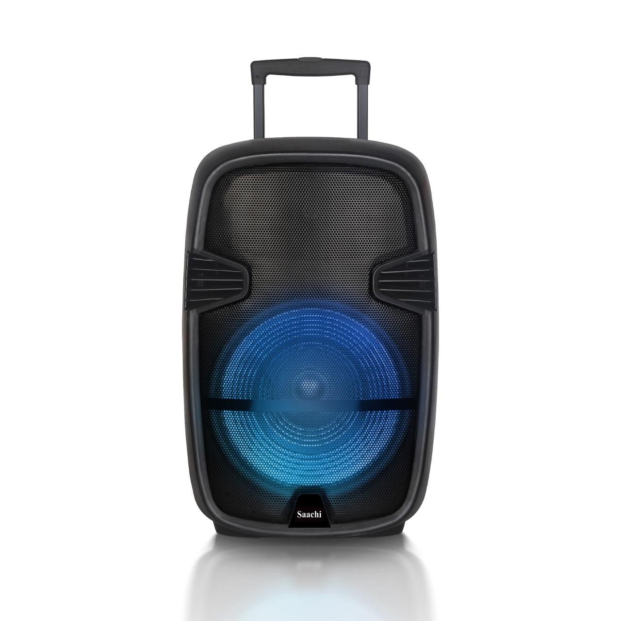 Saachi Rechargeable Trolley Speaker – NL-SP-6341 15" Woofer, Wireless Microphone & Remote Party-Ready - Black