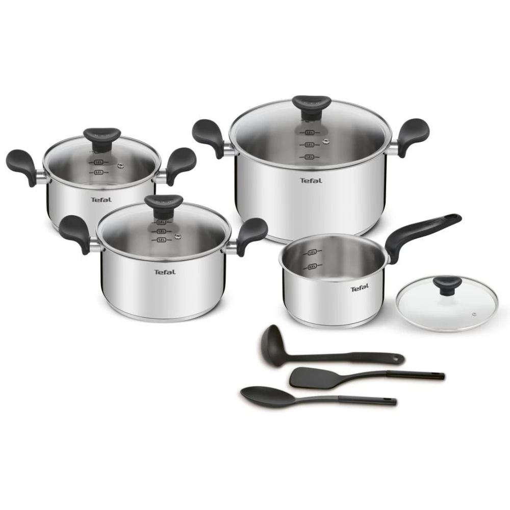 TEFAL Primary 11pc Cookware Set, Rust Free, Stainless Steel E308SB74, For All Heat Sources Including Induction