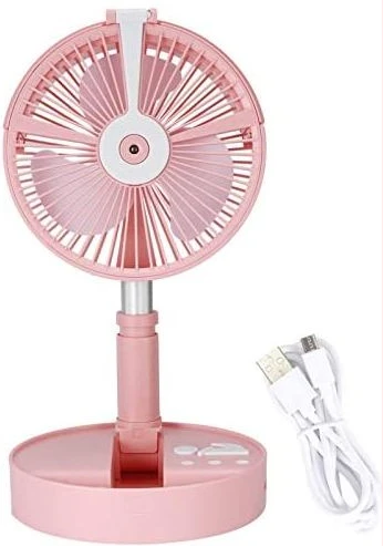 Wireless Portable Folding USB Rechargeable Telescopic Remote Fan- Pink & White