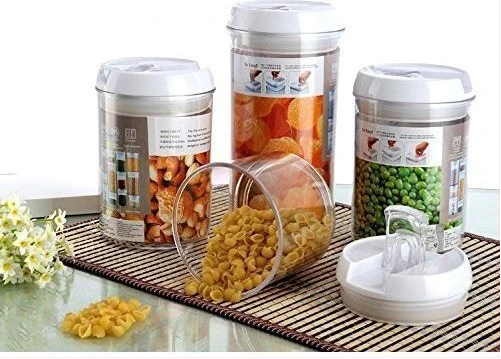 Easy Lock Round Airtight Kitchen Storage Containers 4pc Plastic Canisters With Vacuum Seal Lids- Clear