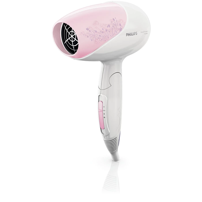 Philips Hair Dryer HP-8117, 1400W Foldable Quick & Gentle Drying, ThermoProtect Temperature Setting, Three Flexible Settings For More Control, Compact Design With Integrated Nozzle For Efficient Dryin