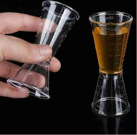 2 Pc 40cc Double Acrylic Jigger Cocktail Shot Glasses Spirit Measuring Cup - Clear