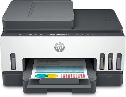 HP Smart 750 WiFi Duplex Printer with Smart-Guided Button, Print, Scan, Copy, Wireless - Black/White