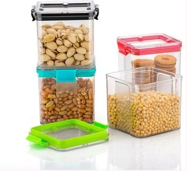 1300ml 4-Piece Plastic Transparent Plain Storage Box Tins Containers -Multi-colour
