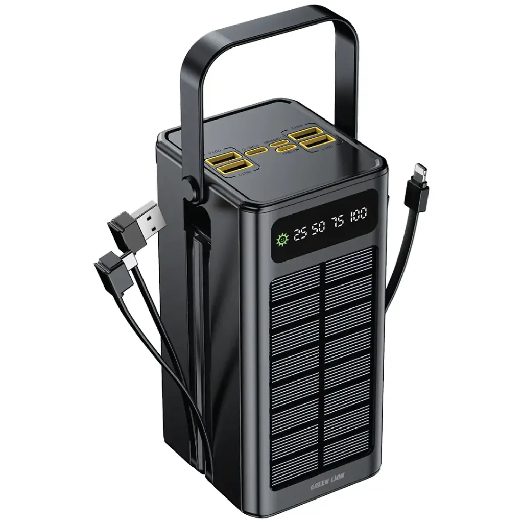 GREEN LION Solar X 60000mAh Power Bank PD 20W / Portable Fast Charger PowerBank 60000 mAh /Flashlight / Built in Solar Panel- Black