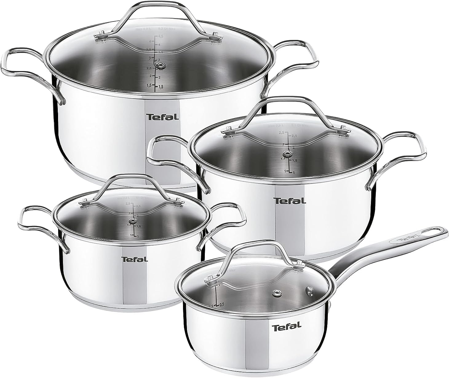TEFAL Intuition Set, Stainless Steel, 8 pcs Cookware, Compatible With Hobs Ceramic And Induction, 2 Years Warranty, Silver - B864S874