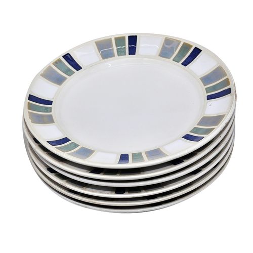 6 Pieces Blue Designed Side Plates - White