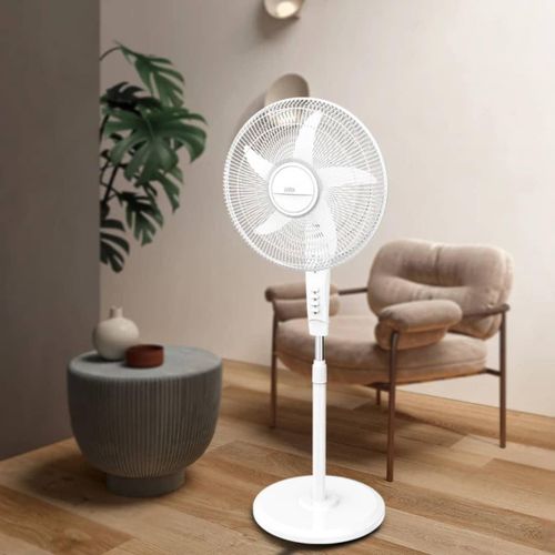 WINNING STAR AC220V 40W 16 Inch 5-Leaf Electric Floor Standing Fan with Aluminum Motor 3-Speed Shaking Head Floor Cooling Tower & Pedestal Fan 1.5m Copper Charging Cable BS Plug
