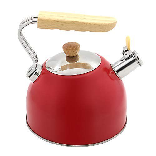 Kaisa Villa 2.5 Litre Stovetop Teapot Stainless Steel Whistling Tea Kettle, Red