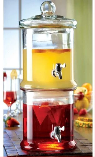 Double Glass Jug Beverage Dispensers Display With Stand For Outdoors, Parties, Bars- Clear.