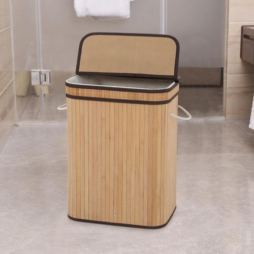 Laundry Hamper with Lid, 72L Bamboo Laundry Basket with Removable Liner, Collapsible Storage.