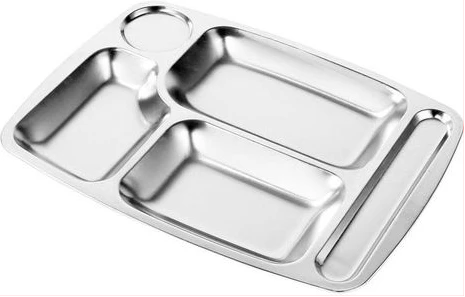 Stainless Steel Rectangle 5-In-1 Component Dinner Plate Tray For Lunch - Silver