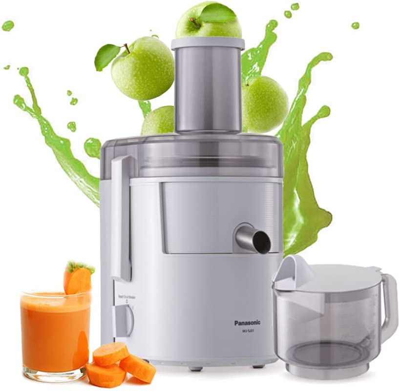 Panasonic Wide Tube 800W Juicer, 1.5L Juice Cup 2.0L Large Capacity Pulp Container, MJSJ01 - White