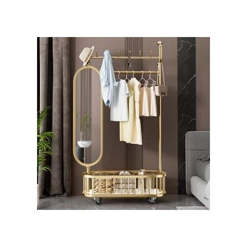 Mirrored Casual Chalk Hall Tree With 1 Basket, Stockroom, Steel Frame, And Metal Hook, 23.6"L X 12.6"W X 70.9"HClothing Bag, Hat, Scarf, Coat Hanger Rack Storage Organizer Stand For Office & Bedroom