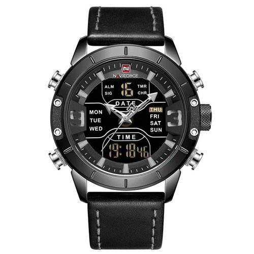 Naviforce Faux Leather Strapped Dual Men's Designer Watch - Black