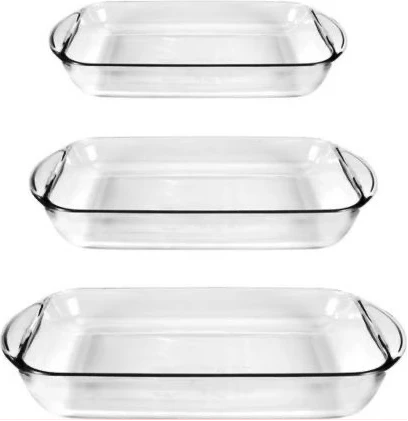 Pyrex 3 Piece Rectangle Glass Bakeware Dishes Microwave Oven Bowls Set-Colorless