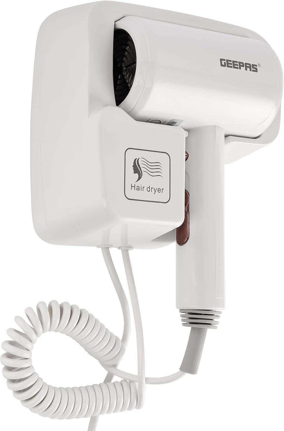 Geepas 1200 W Wall Mounted Hair Dryer -GHD86073/ High Speed, Quiet Sound and Hot and Cold Function, 2 Speed Settings/for Quick Drying,Overheat Protection/Perfect for Home,Hotels Years Warranty, White