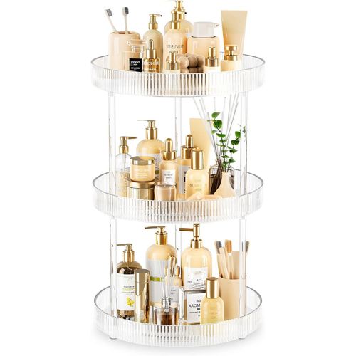 360° Rotating Storage Vanity Spinning Tray 3-tier Turntable Spice Rack Organizer Shelf Suitable For Kitchen Cabinet, Farmhouse Tiered Tray Decor, Fruit Snack - Makeup Cosmetics And Perfume Box Food Or