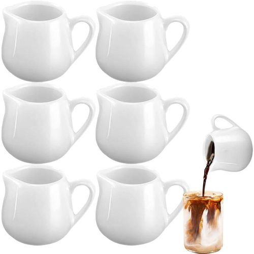 Ceramic Milk Jug Small 6 Pcs, 110ml Gravy Jug with Handle, Milk Pitcher Ceramic for Home Kitchen, Mini Creamer Jugs Serving Pitcher for Pouring Milk Coffee Sauce Gravy Custard