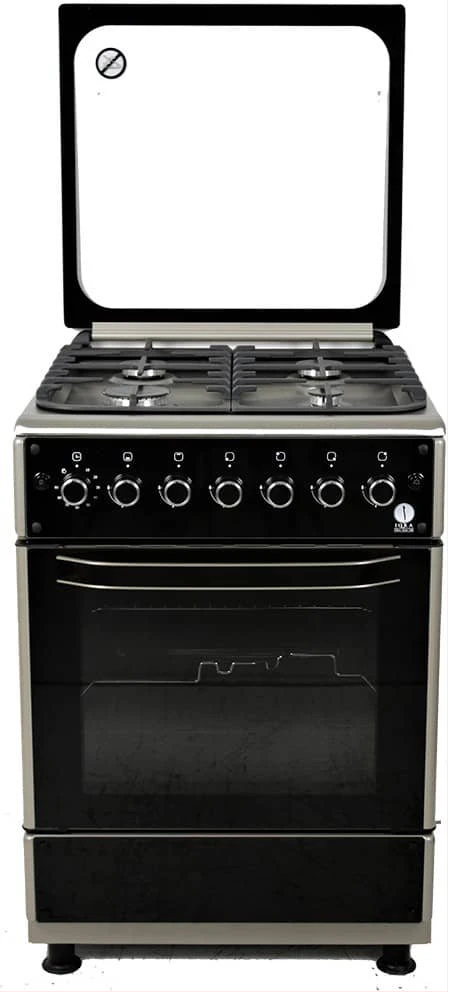 IQRA Full Gas Cooker 60x60cm, IQ-FC6001SS 4-Gas Burners Cooker, Auto Ignition, With Gas Oven, Grill & Rotisserie - Stainless Steel
