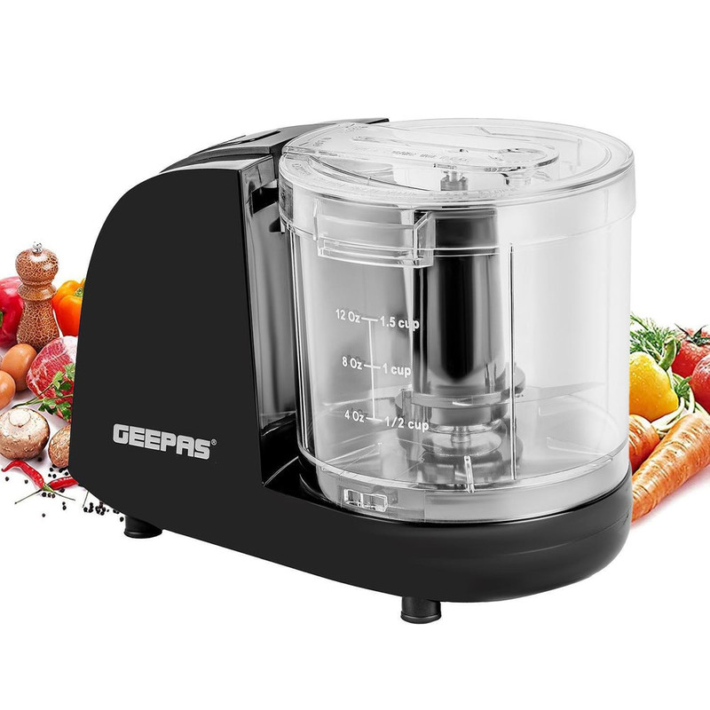GEEPAS Multipurpose Chopper With Stainless Steel Blade And Bowl 100 W GMC42028 Black/Clear