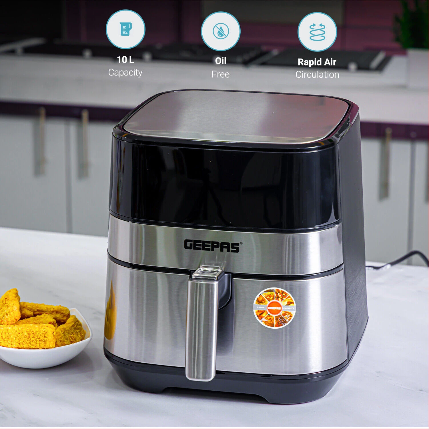 Geepas  5L Digital Air Fryer - Electric Air Cooker With Digital Touch Screen & 60 Minute Timer, Led Display, Auto Shut Off