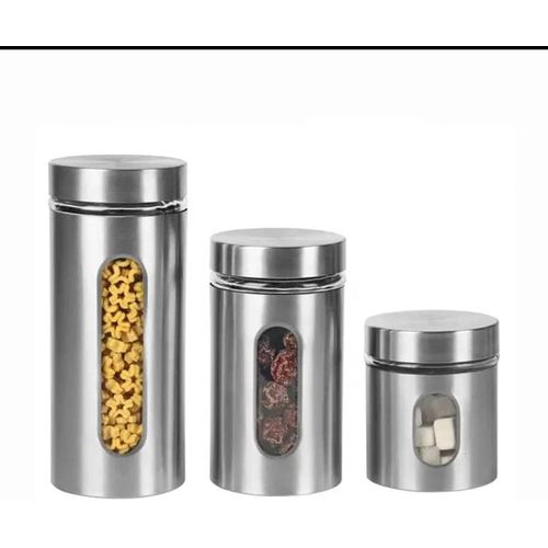 3pcs Stainless Steel Kitchen Storage Tank Food Canister for Kitchen Airtight Storage Kitchen Storage Containers Sugar Pot Counter Canister Storage Canister for Kitchen Glass