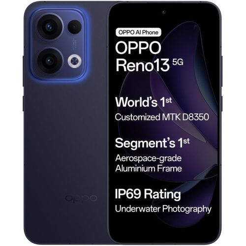 Oppo Reno13 5G - 6.59" 12GB RAM 512GB ROM 50MP 5600mAh, 120Hz FHD+ AMOLED Display, Triple High-resolution Photo Sensor With AI, SUPERVOOC Fast Charging Technology, Blue