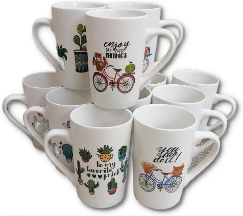 12 Pieces Multi-print Of Coffee Tea Cups Mugs- White