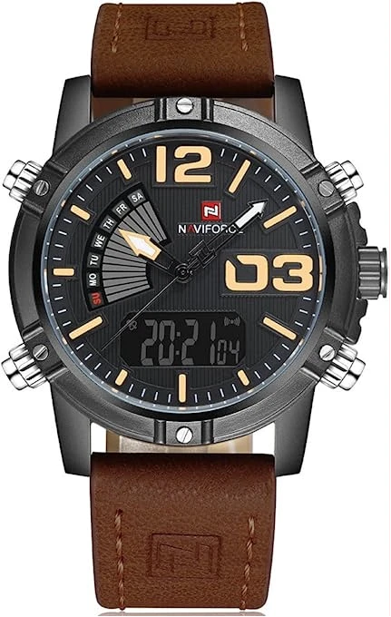 NAVIFORCE Men's Fashion Sport Watches Men Quartz Analog Date Clock Man Leather Military Waterproof Watch - Brown
