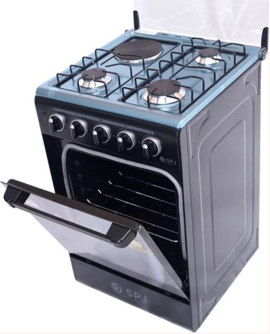 SPJ Cooker 3 Gas Burners With 1 Electric Hotplate 50X50 Standing Gas Cooker, Gas Oven & Grill - Black